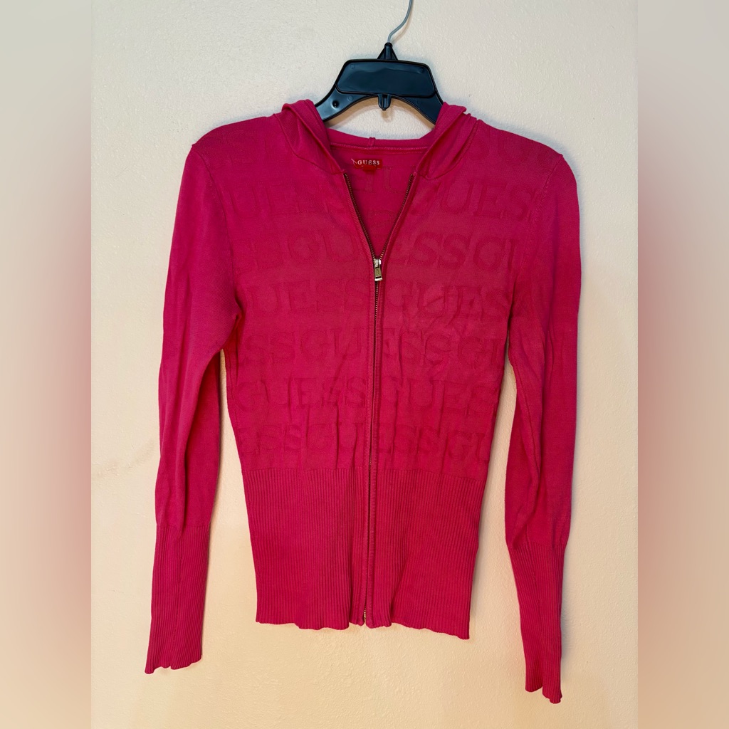Guess Hot Pink Zip-Up Sweater